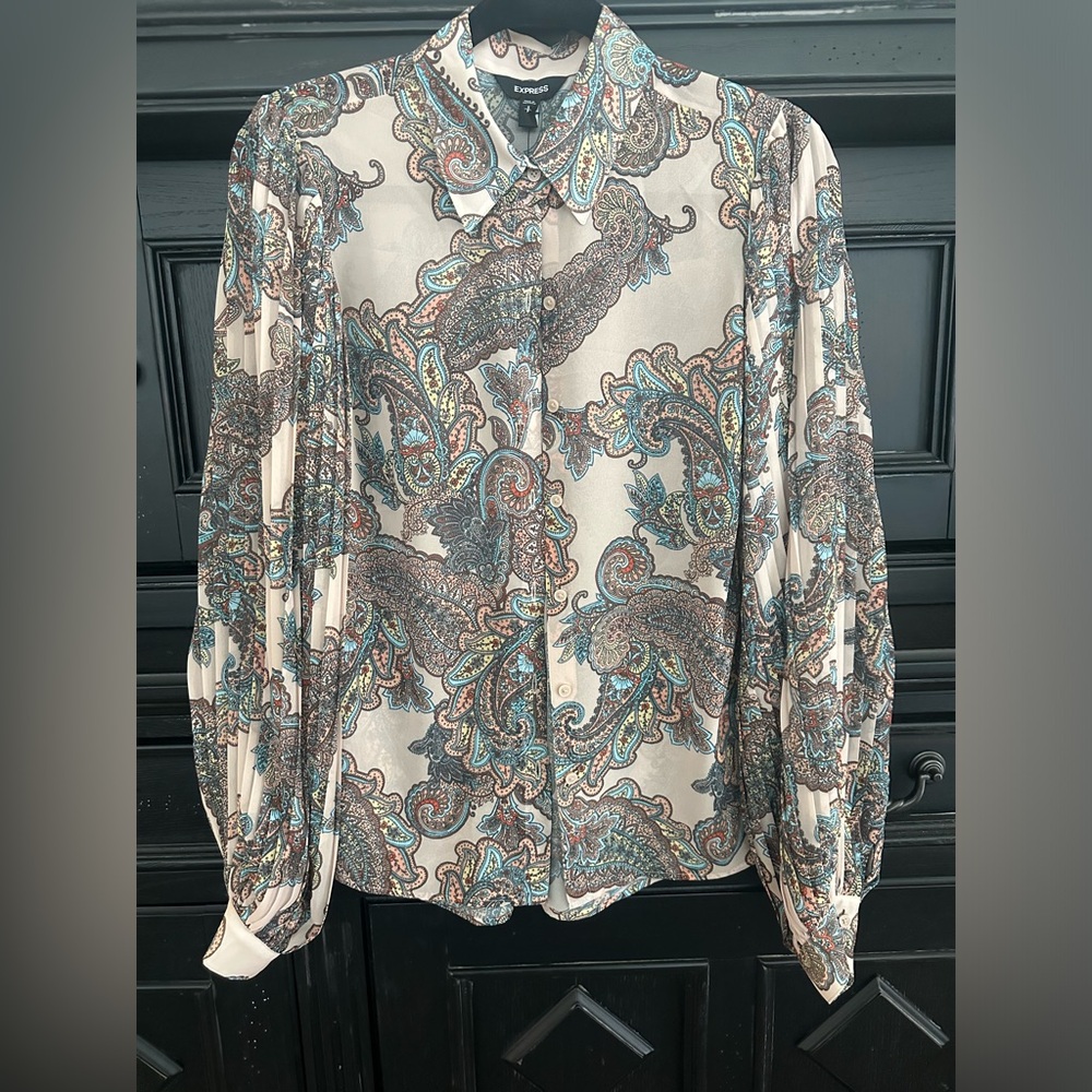 NWT EXPRESS Sheer & Soft Paisley Long Sleeve Blouse S